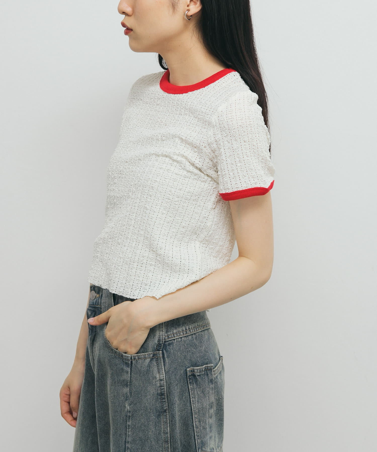  「バイカラーレースTEE」|Tシャツ・カットソー|