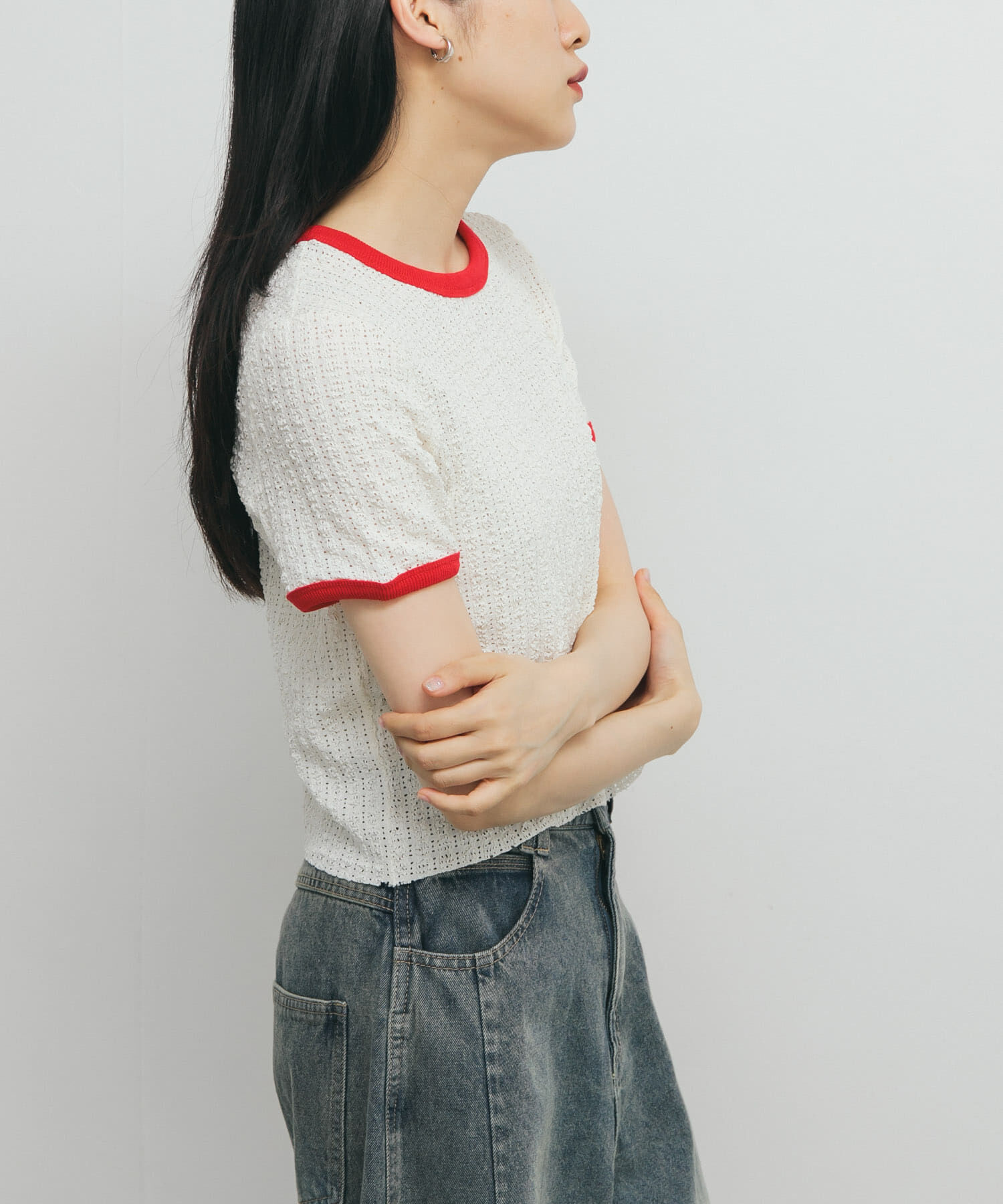  「バイカラーレースTEE」|Tシャツ・カットソー|