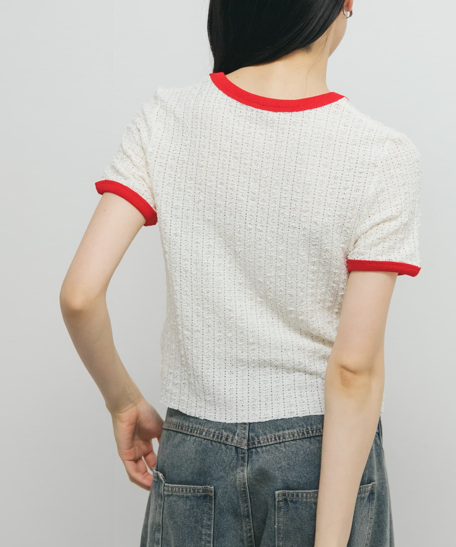  「バイカラーレースTEE」|Tシャツ・カットソー|