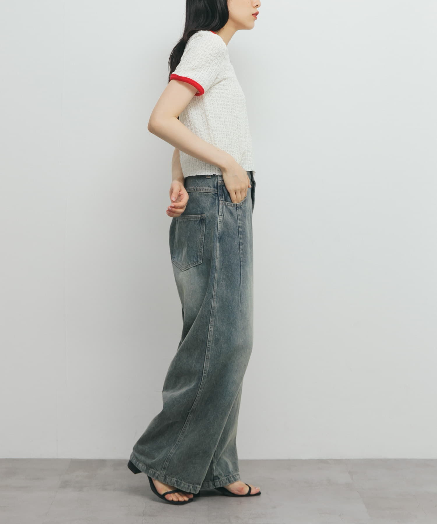  「バイカラーレースTEE」|Tシャツ・カットソー|