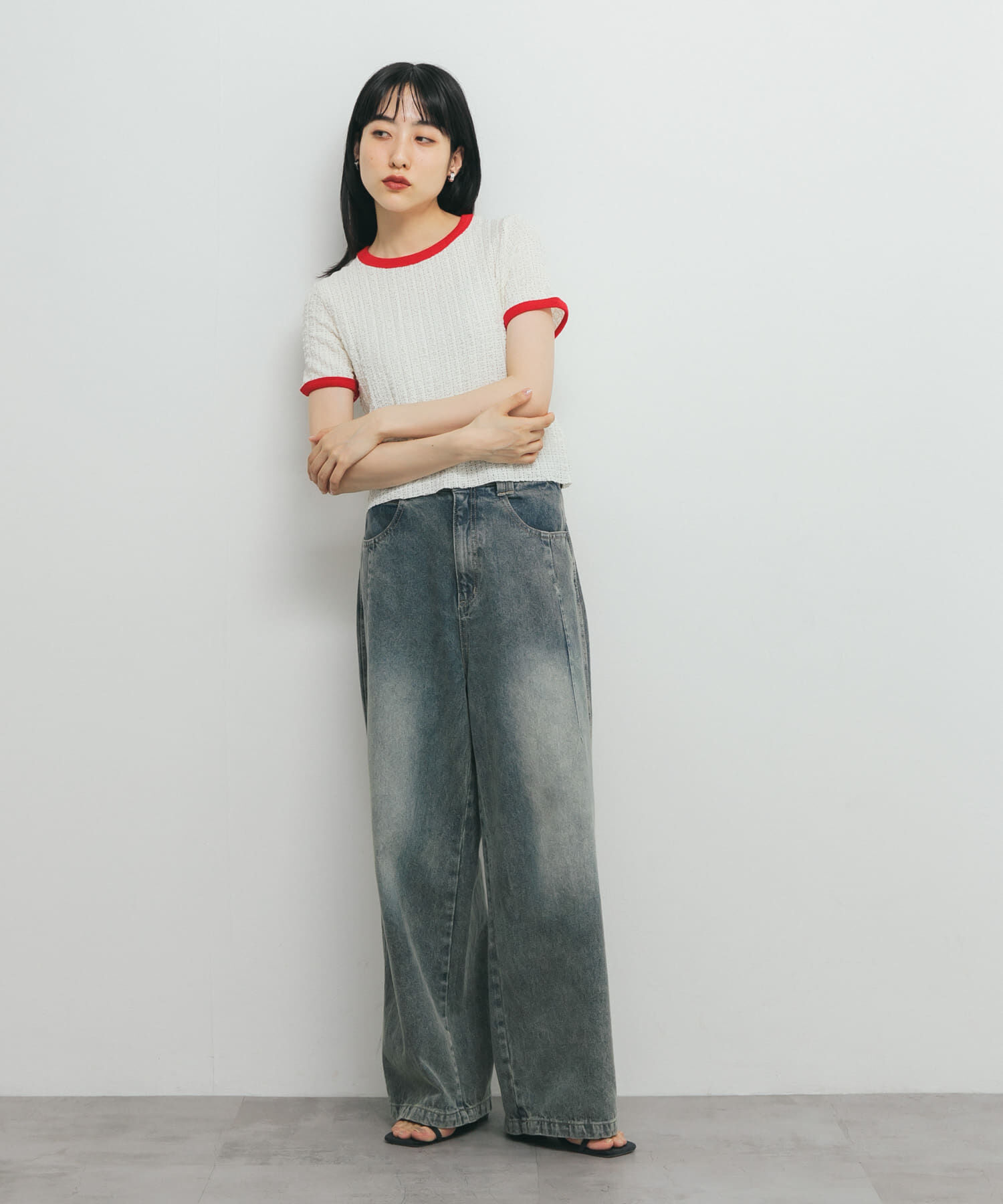  「バイカラーレースTEE」|Tシャツ・カットソー|