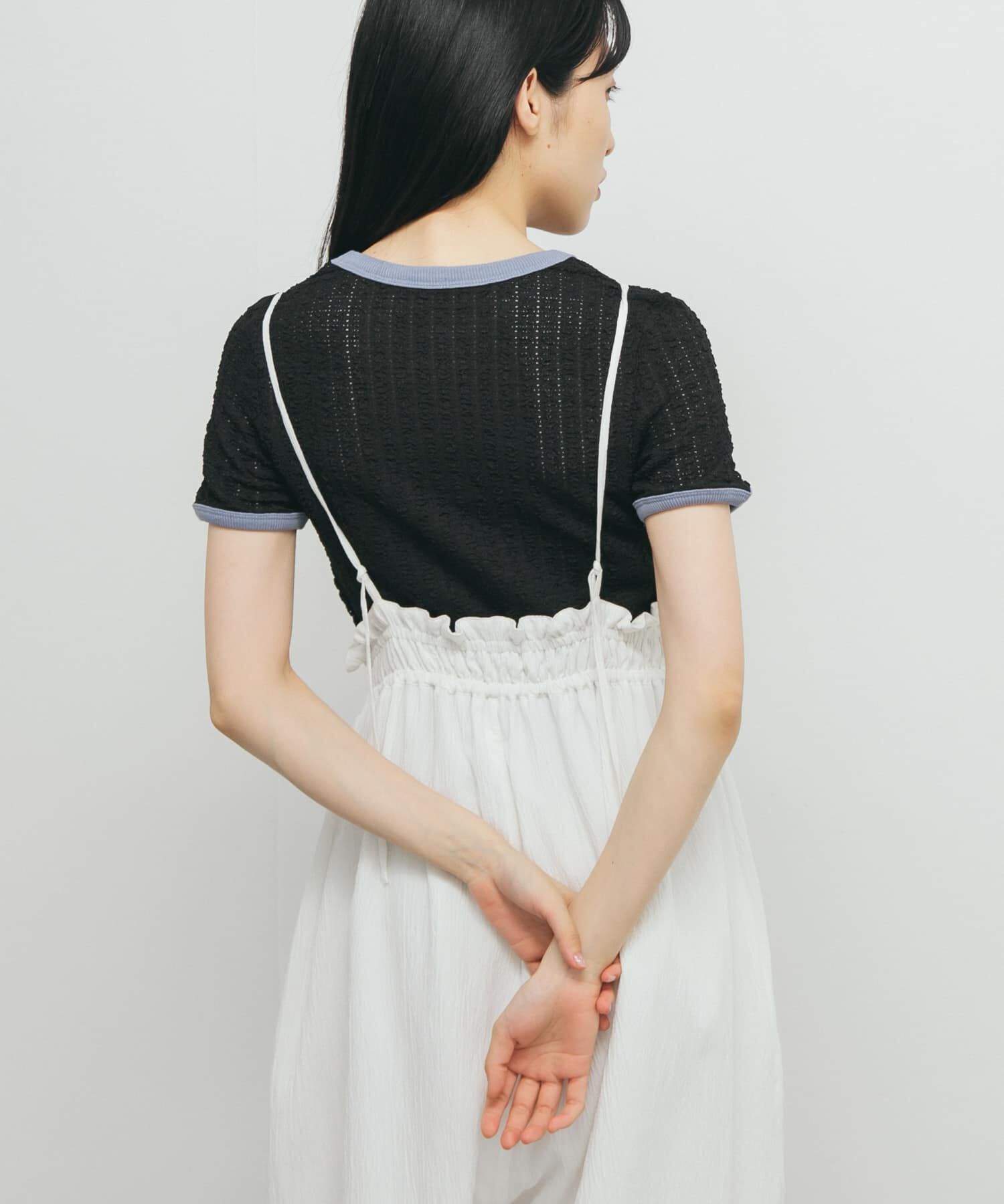  「バイカラーレースTEE」|Tシャツ・カットソー|