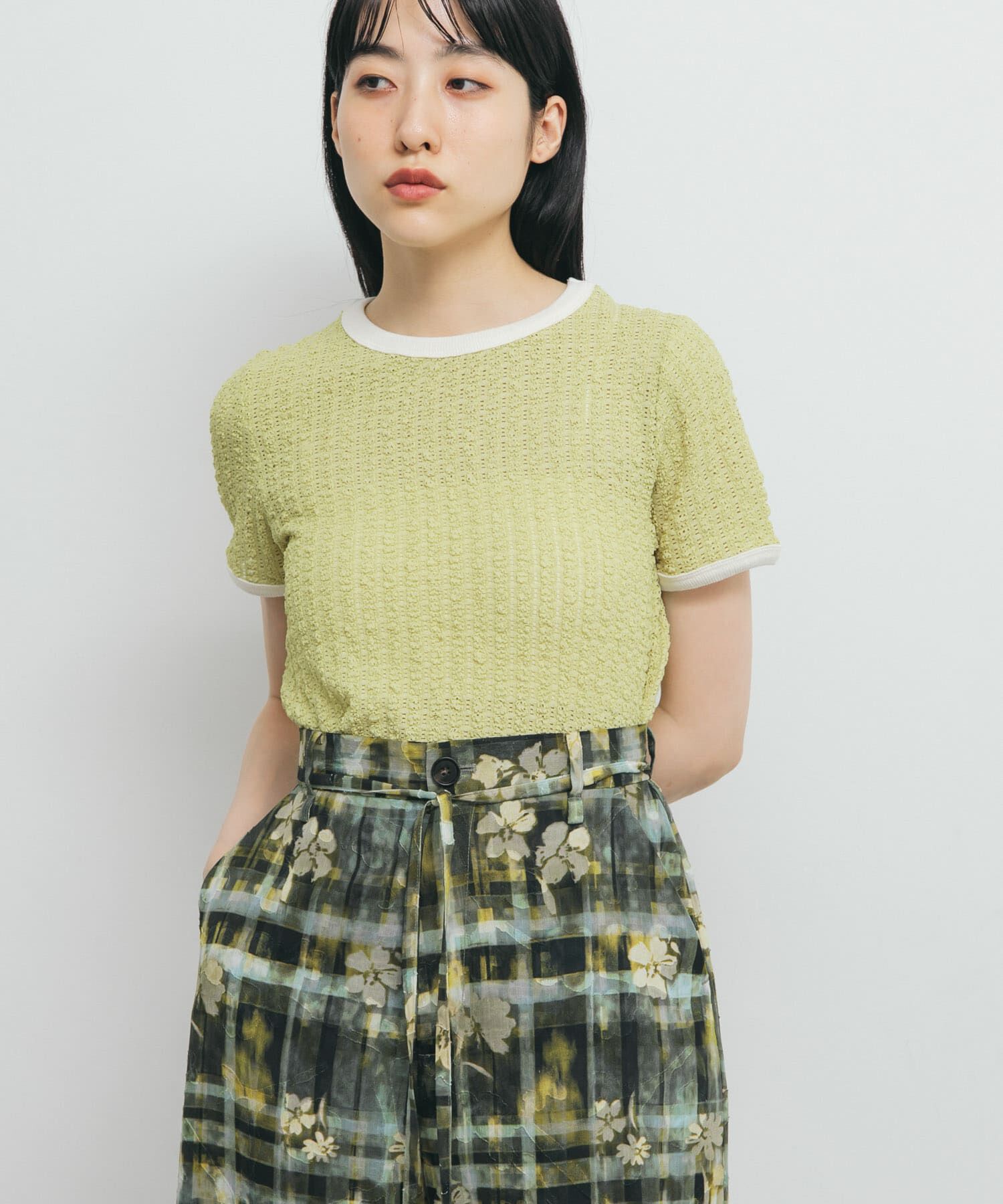  「バイカラーレースTEE」|Tシャツ・カットソー|