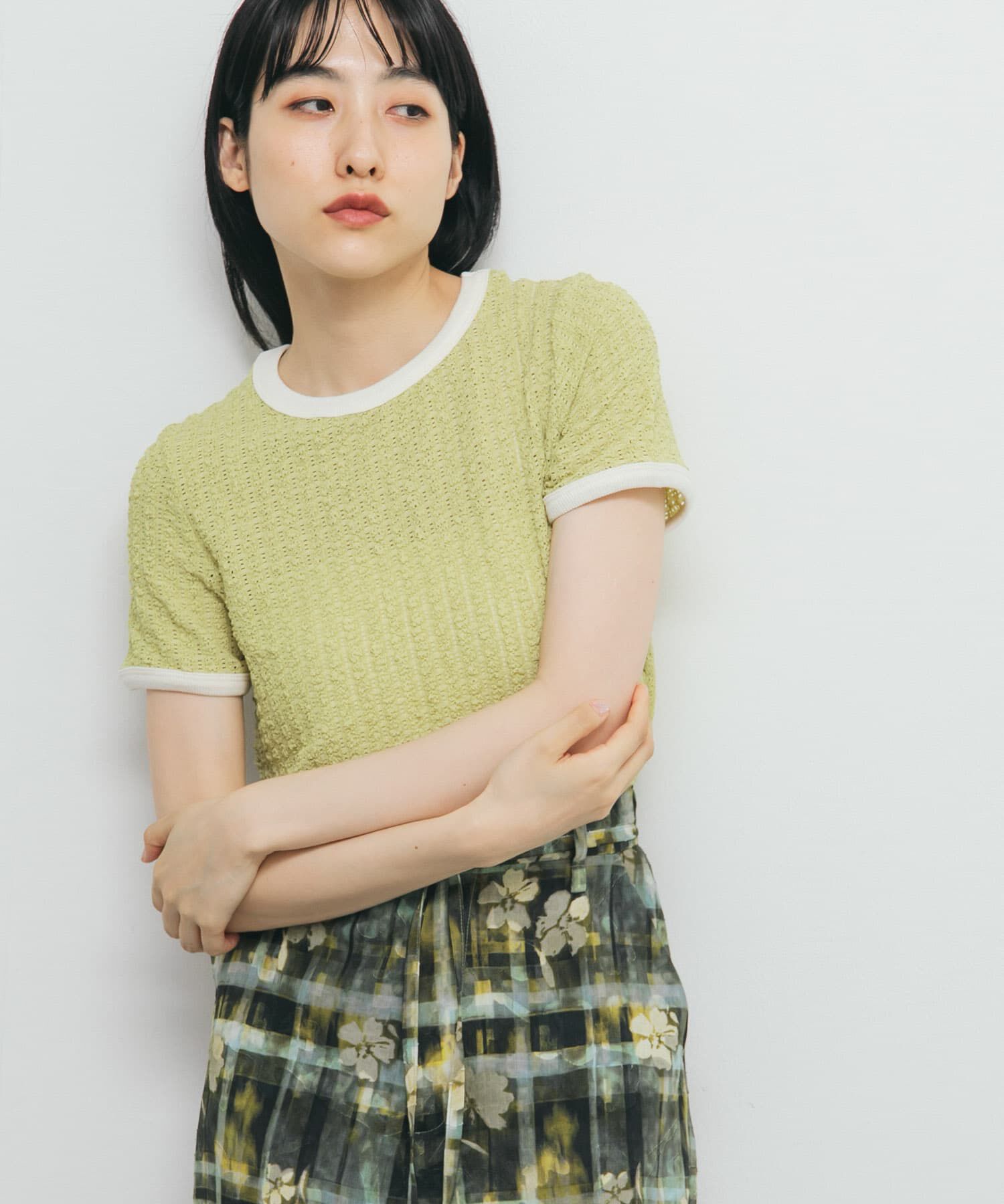  「バイカラーレースTEE」|Tシャツ・カットソー|