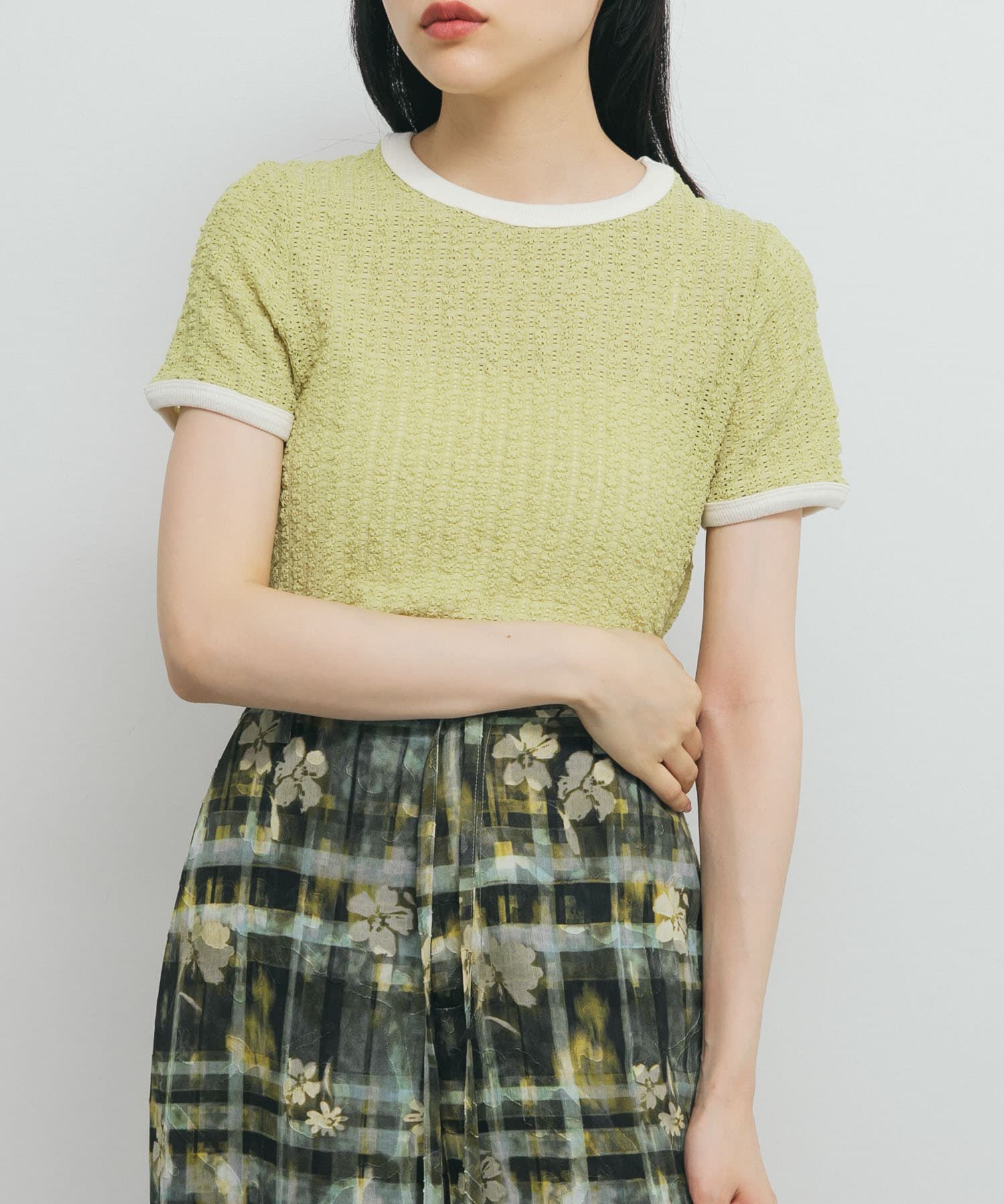  「バイカラーレースTEE」|Tシャツ・カットソー|