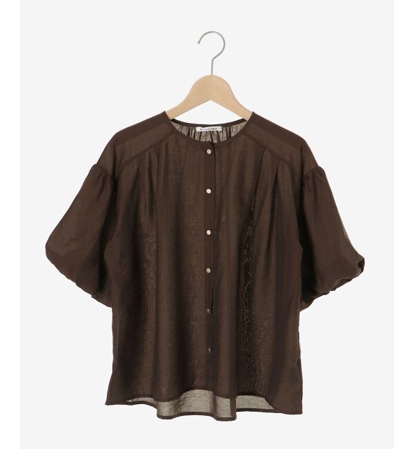  「《手洗い可能》サテンノーカラーバルーンブラウス」|シャツ・ブラウス|