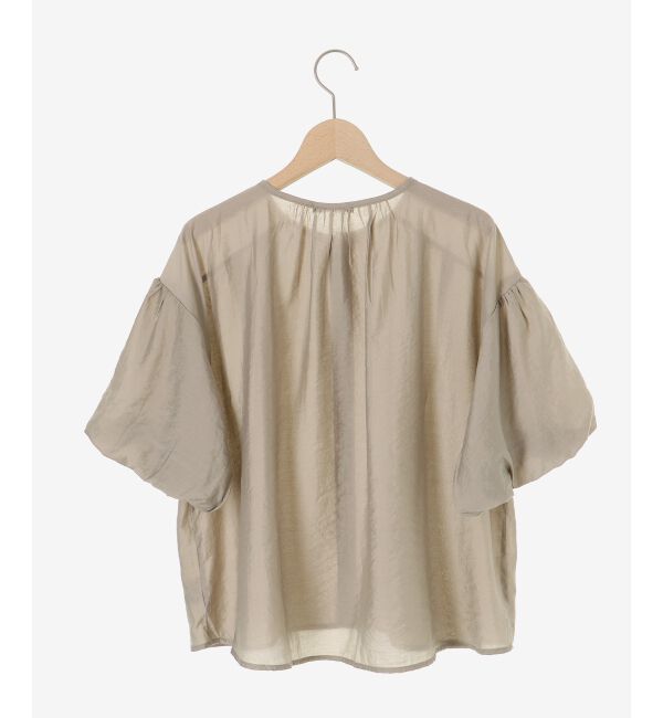  「《手洗い可能》サテンノーカラーバルーンブラウス」|シャツ・ブラウス|