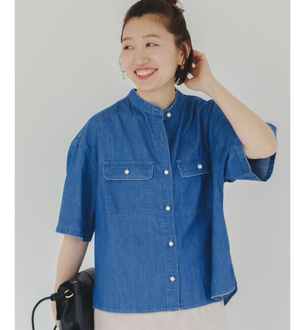  「スタンドネックパールボタンハーフスリーブシャツ」|シャツ・ブラウス|