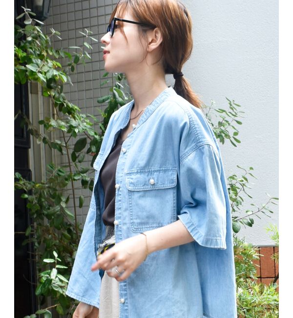  「スタンドネックパールボタンハーフスリーブシャツ」|シャツ・ブラウス|