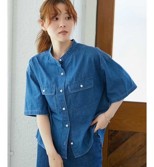  「スタンドネックパールボタンハーフスリーブシャツ」|シャツ・ブラウス|