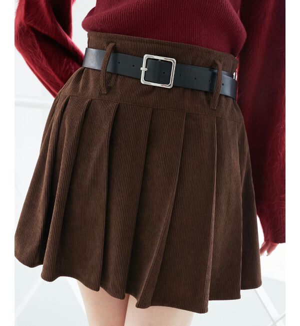  「ベルトセットプリーツミニスカパン」|スカート|