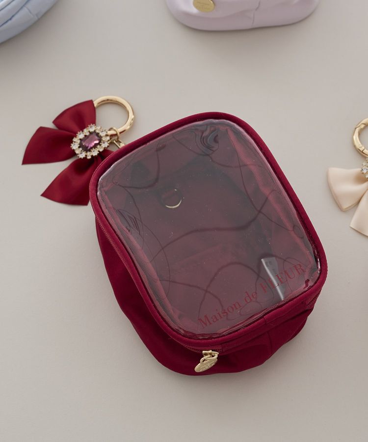 Maison de FLEUR「ビジューリボンクリアポーチS」|ポーチ|レッド