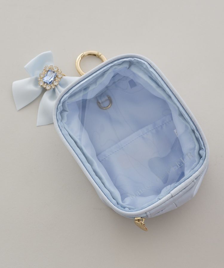 Maison de FLEUR「ビジューリボンクリアポーチS」|ポーチ|ライトブルー