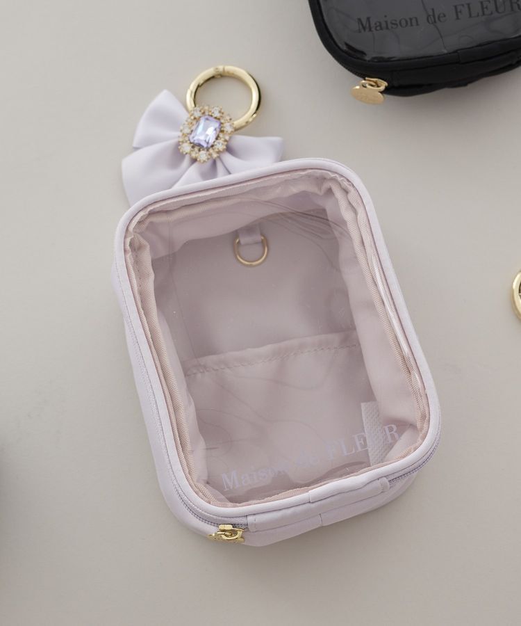 Maison de FLEUR「ビジューリボンクリアポーチS」|ポーチ|ラベンダー