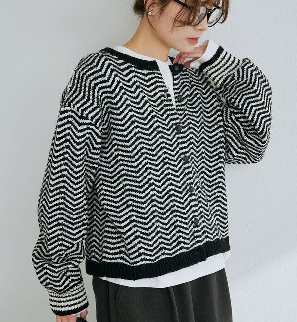  「ヘリンボーン編みニットカーディガン」|カーディガン|