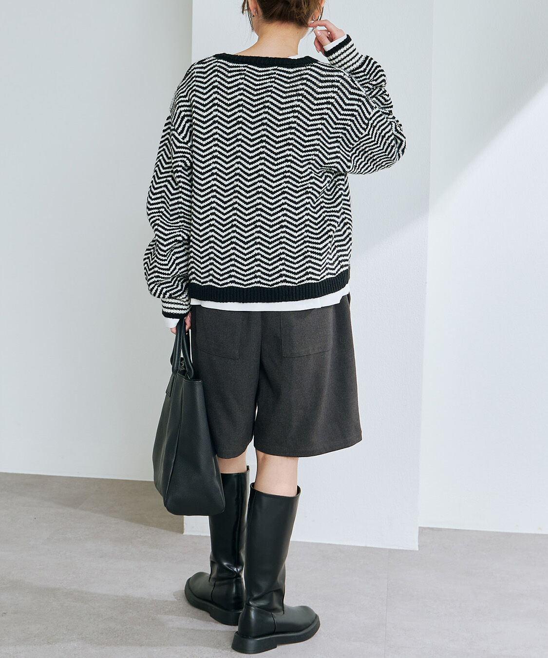  「ヘリンボーン編みニットカーディガン」|カーディガン|