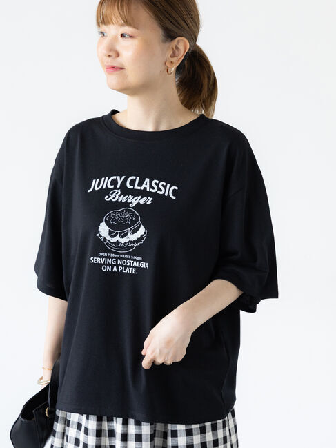 Lugnoncure「ハンバーガーモチーフプリントTシャツ」|Tシャツ・カットソー|ブラック
