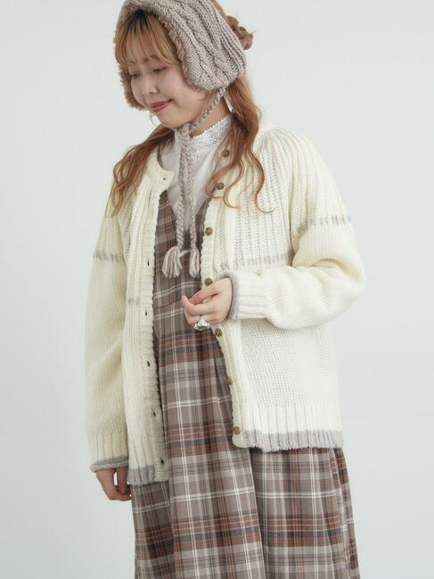 Samansa Mos2「ラウンド切替ステッチ前後2WAYニット」|カーディガン|