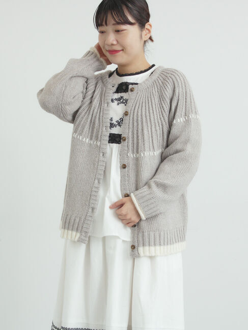 Samansa Mos2「ラウンド切替ステッチ前後2WAYニット」|カーディガン|