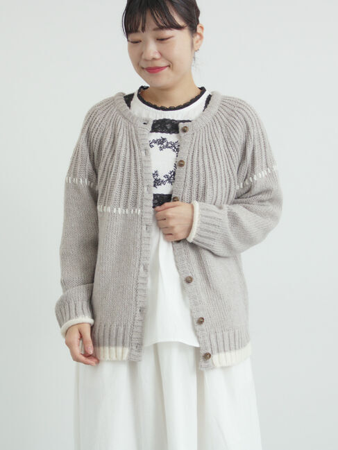 Samansa Mos2「ラウンド切替ステッチ前後2WAYニット」|カーディガン|