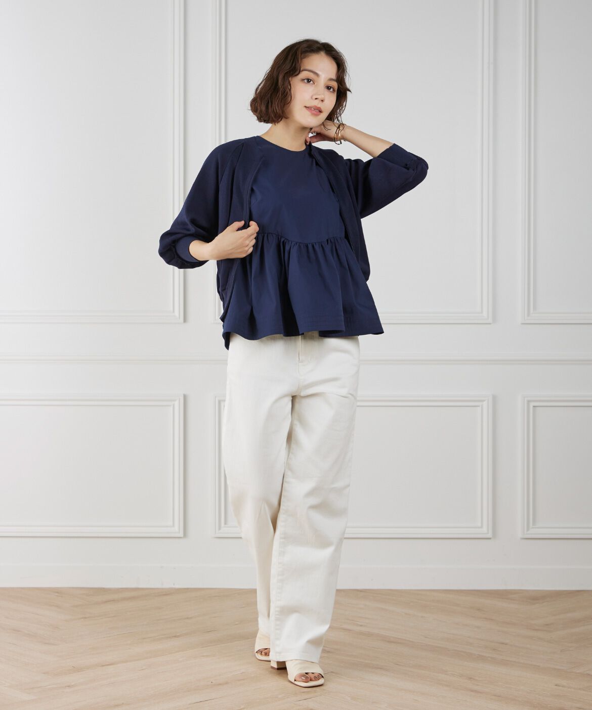 Maglie le cassetto「《大きいサイズ》フリルスリーブジップカーディガン」|カーディガン|