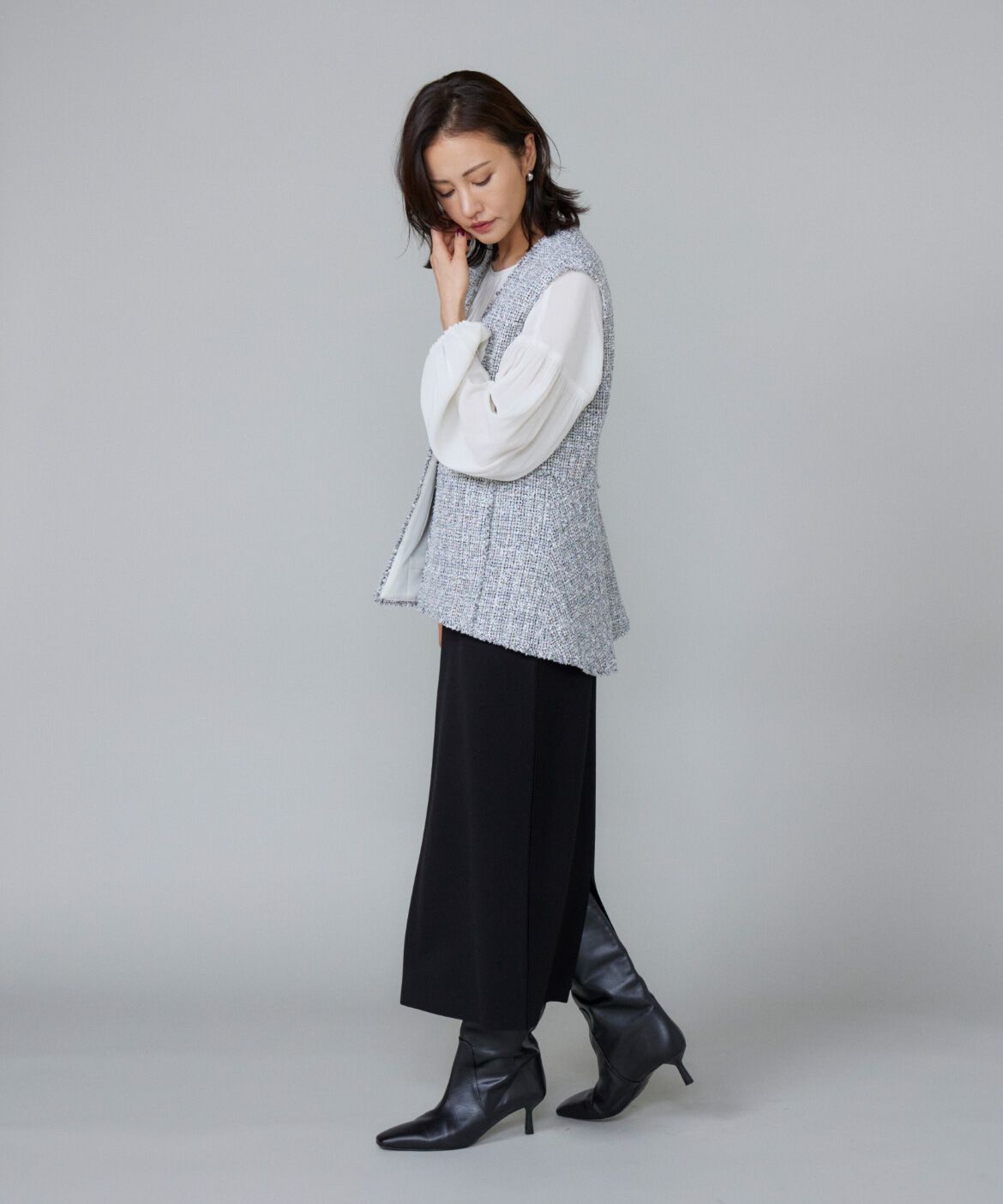 Le Souk「《大きいサイズ》ツイードAラインジレ」|ダウンベスト・ベスト|