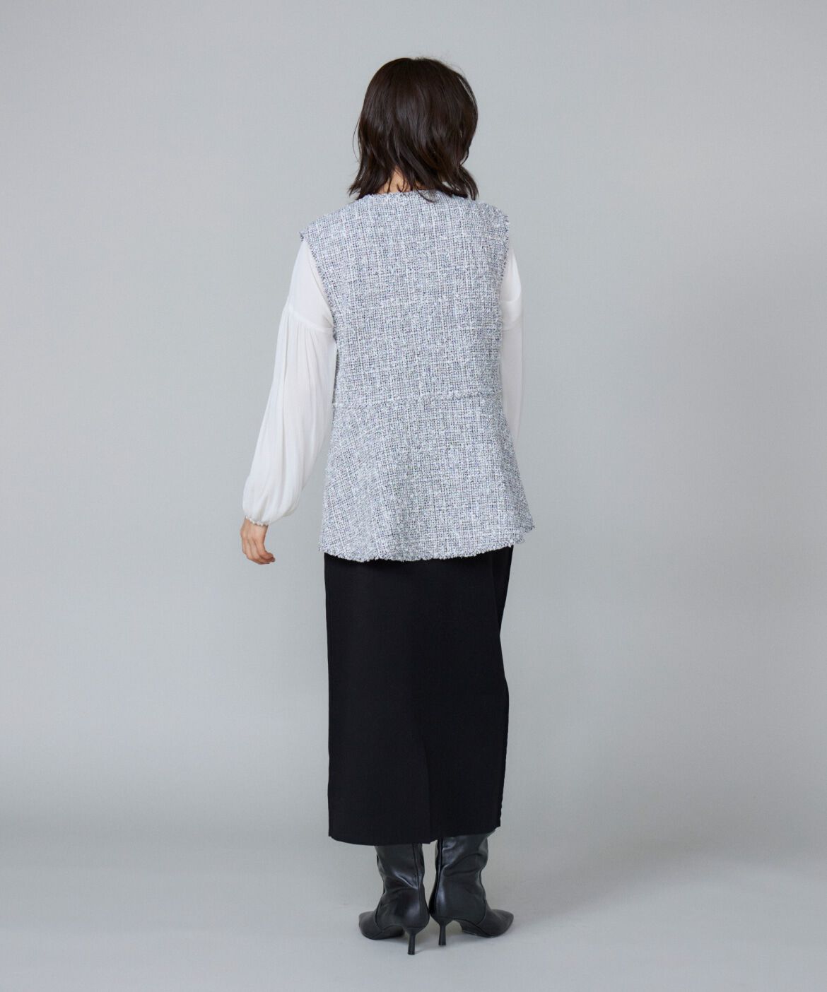 Le Souk「《大きいサイズ》ツイードAラインジレ」|ダウンベスト・ベスト|