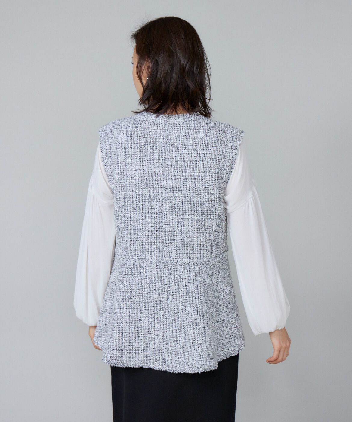 Le Souk「《大きいサイズ》ツイードAラインジレ」|ダウンベスト・ベスト|