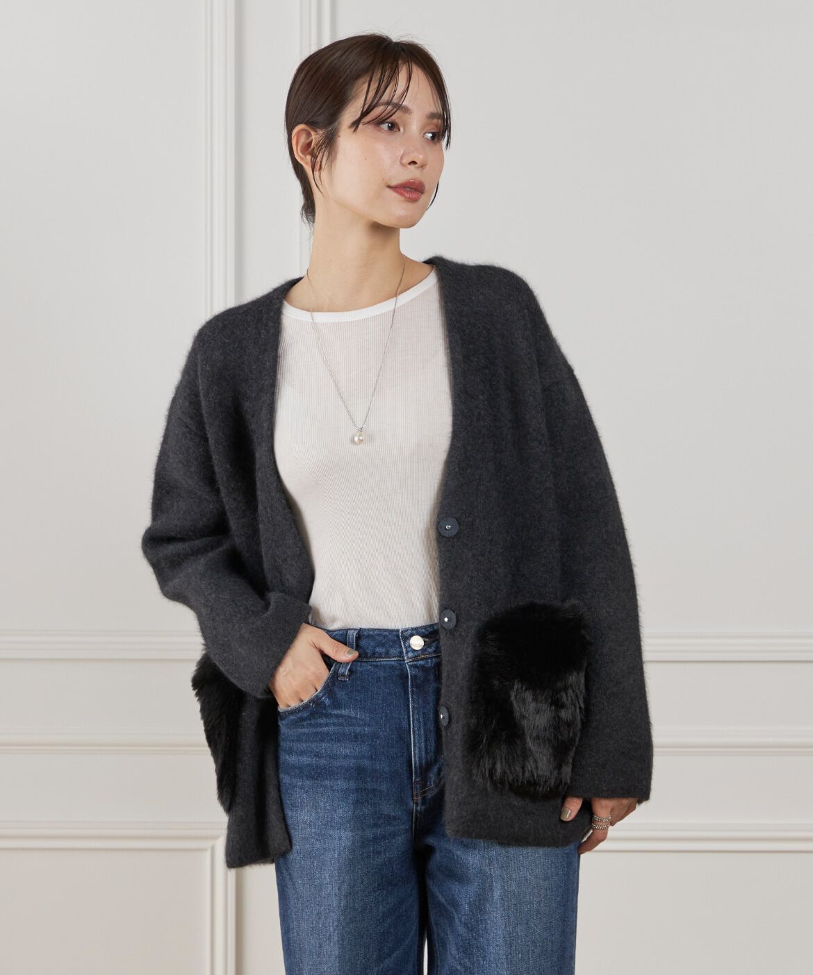 Le Souk「《45th限定企画》ラクーン接結編みニットジャケット」|カーディガン|