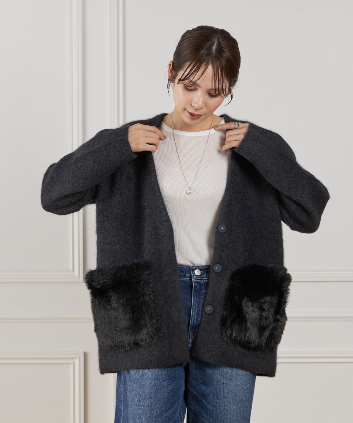 Le Souk「《45th限定企画》ラクーン接結編みニットジャケット」|カーディガン|