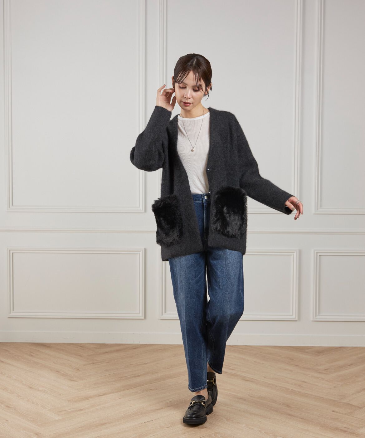 Le Souk「《45th限定企画》ラクーン接結編みニットジャケット」|カーディガン|