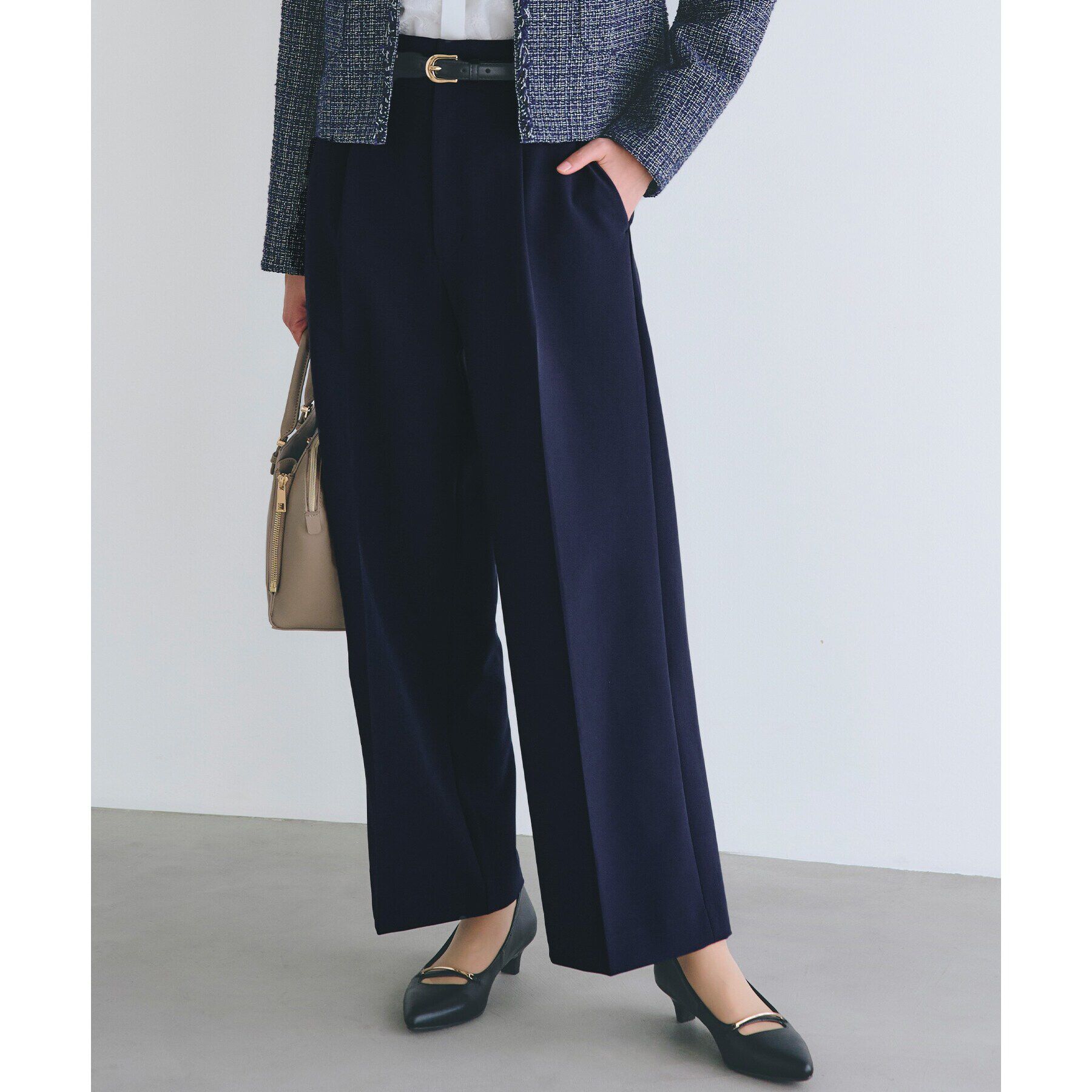 grove「【洗える】しなやかストレッチワイドパンツ」|その他|ネイビー(094)