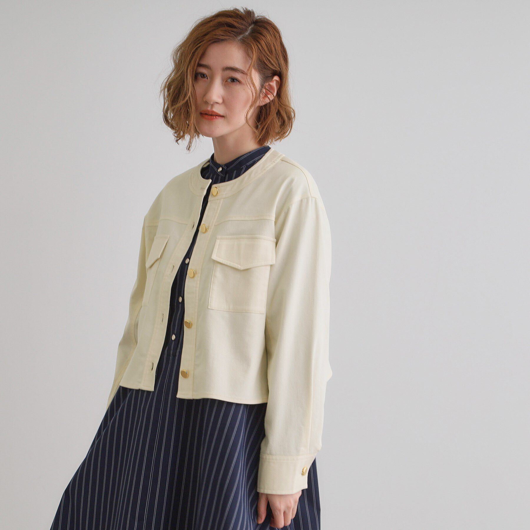 grove「ライトデニムノーカラージャケット」|デニムジャケット|