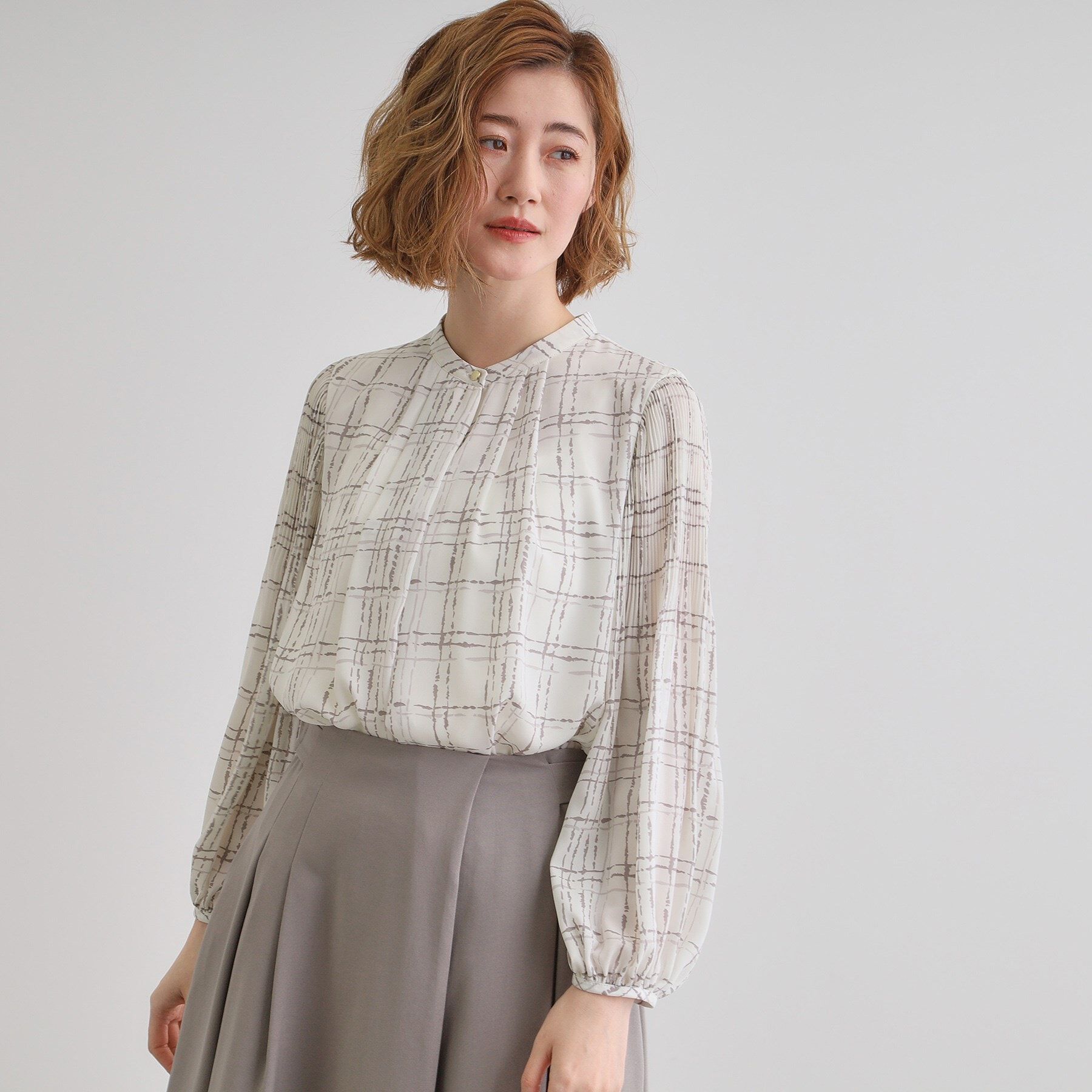 grove「【華やか】プリントアソート袖プリーツブラウス」|シャツ・ブラウス|