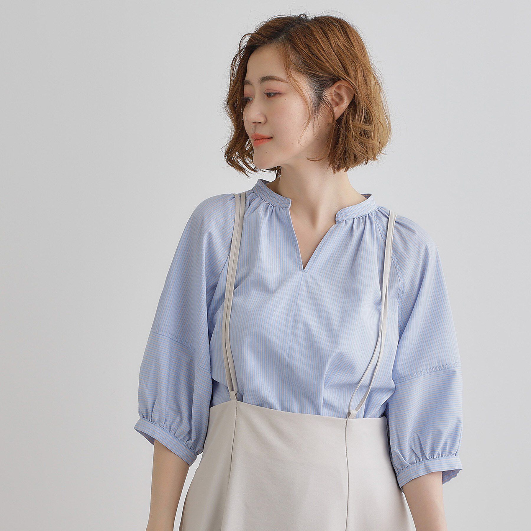 grove「【夏に嬉しい機能付き】ランタンスリーブシャツブラウス」|シャツ・ブラウス|