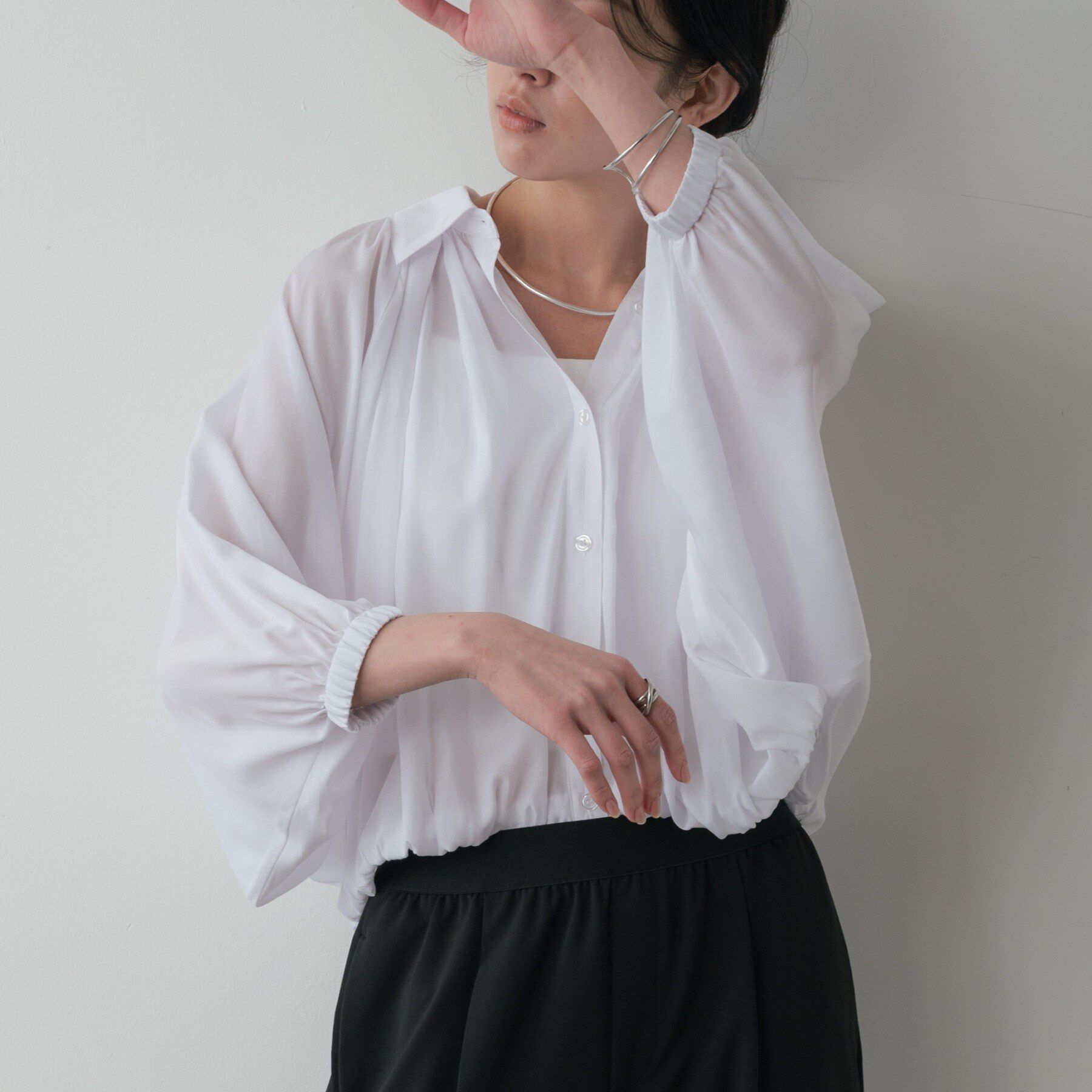 GALLEST「バルーンシアーブラウス」|シャツ・ブラウス|ホワイト(001)