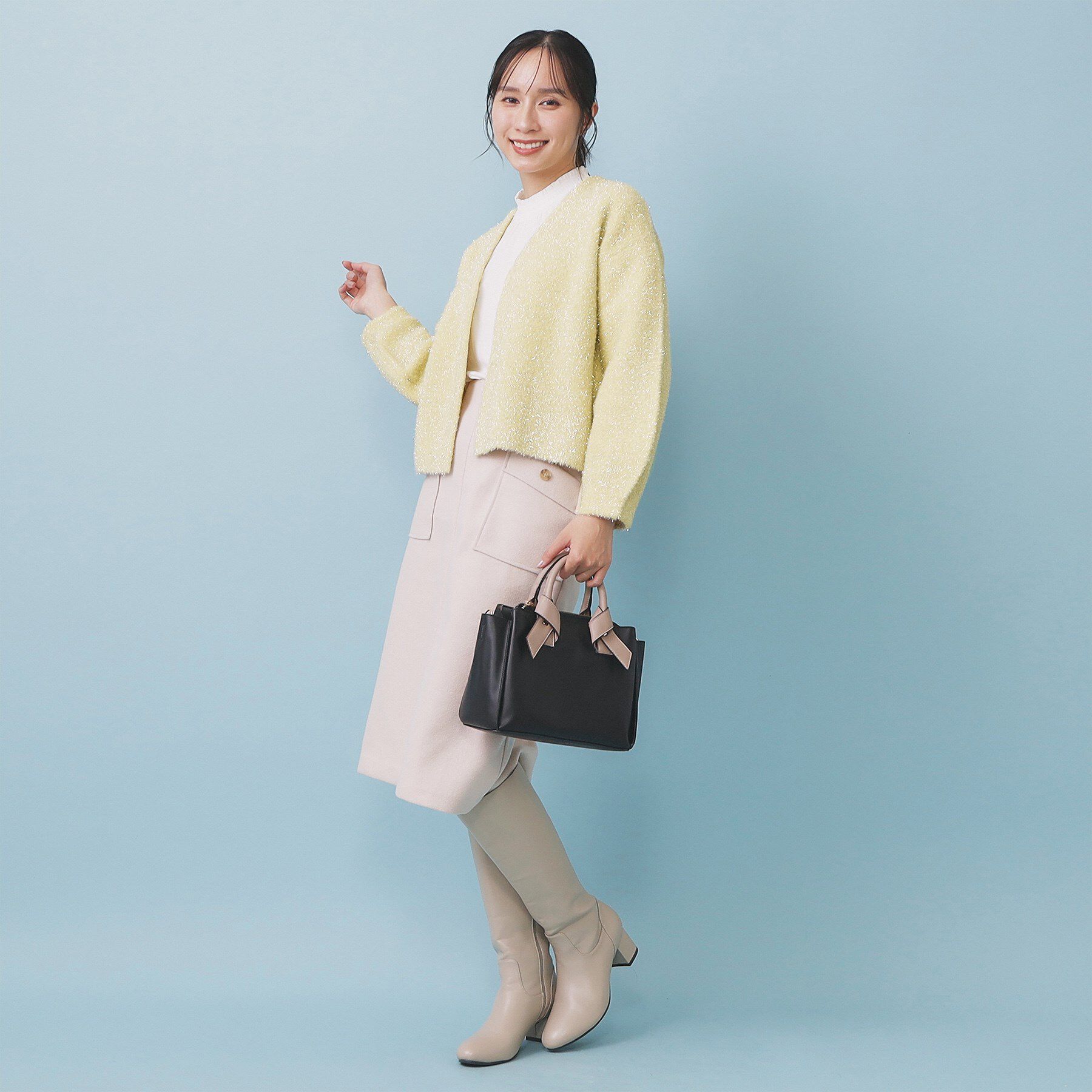 index「リボンブローチフィルムラメフェザーカーディガン【洗濯機OK】」|カーディガン|