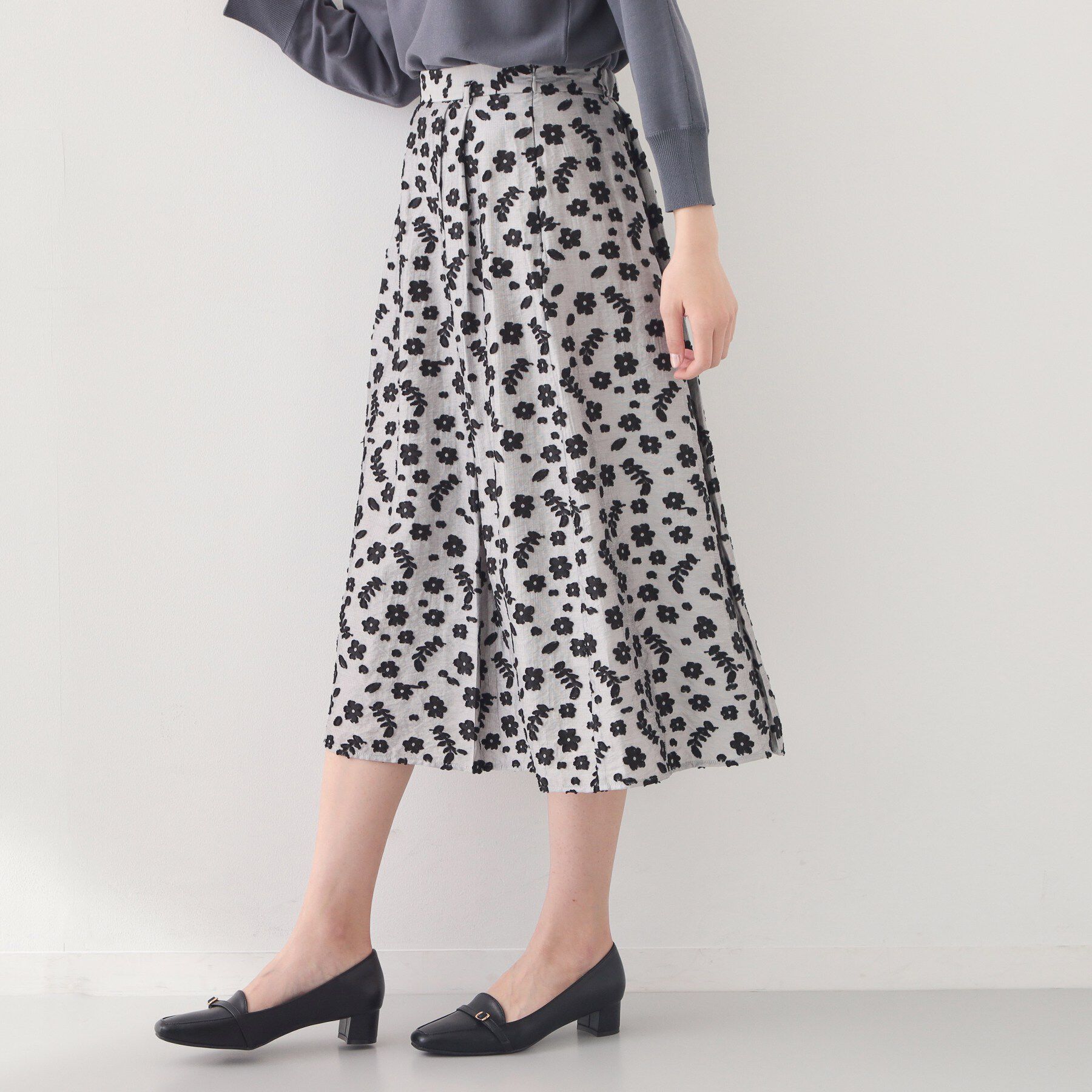 index「麻調花柄ジャカードフレアスカート【洗える】」|スカート|