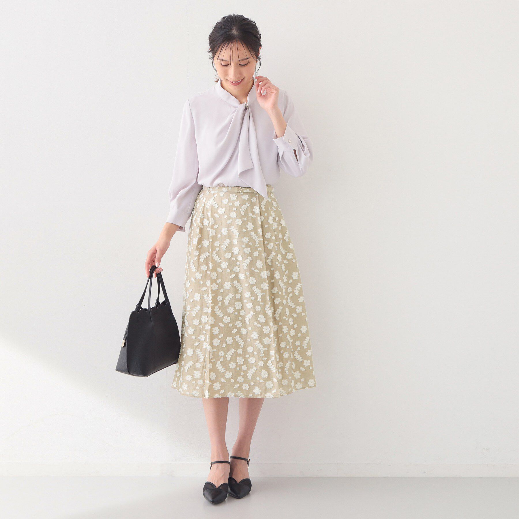 index「麻調花柄ジャカードフレアスカート【洗える】」|スカート|