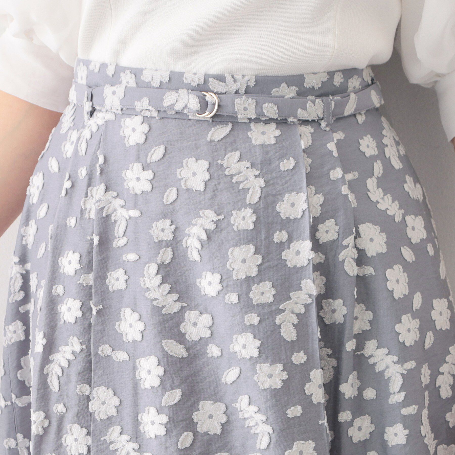 index「麻調花柄ジャカードフレアスカート【洗える】」|スカート|