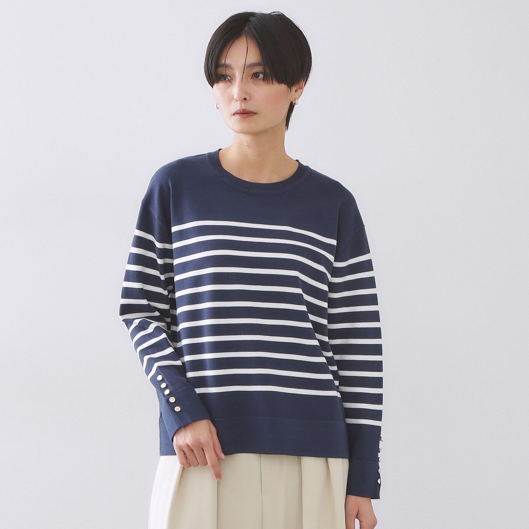 OPAQUE.CLIP「金ボタン使いリラクシーニット【洗濯機OK】」|ニット・セーター|