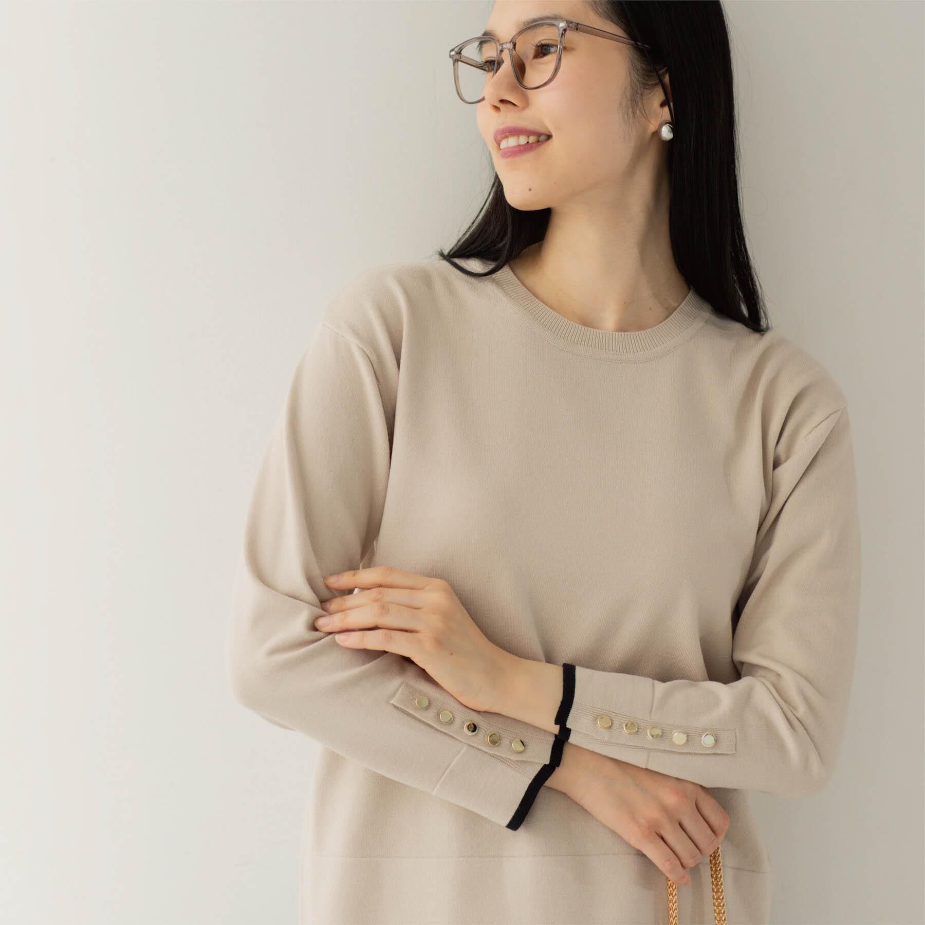 OPAQUE.CLIP「金ボタン使いリラクシーニット【洗濯機OK】」|ニット・セーター|ライトベージュ(05