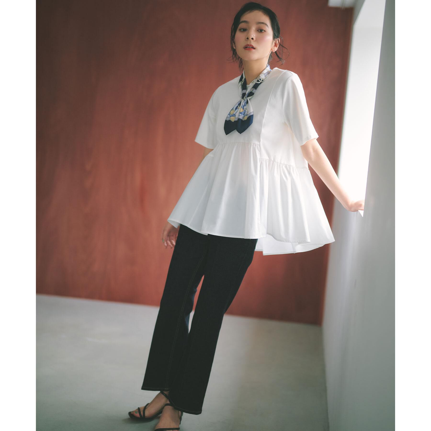 OPAQUE.CLIP「ペプラムドッキングカットソー【洗濯機OK】」|Tシャツ・カットソー|ホワイト(001)