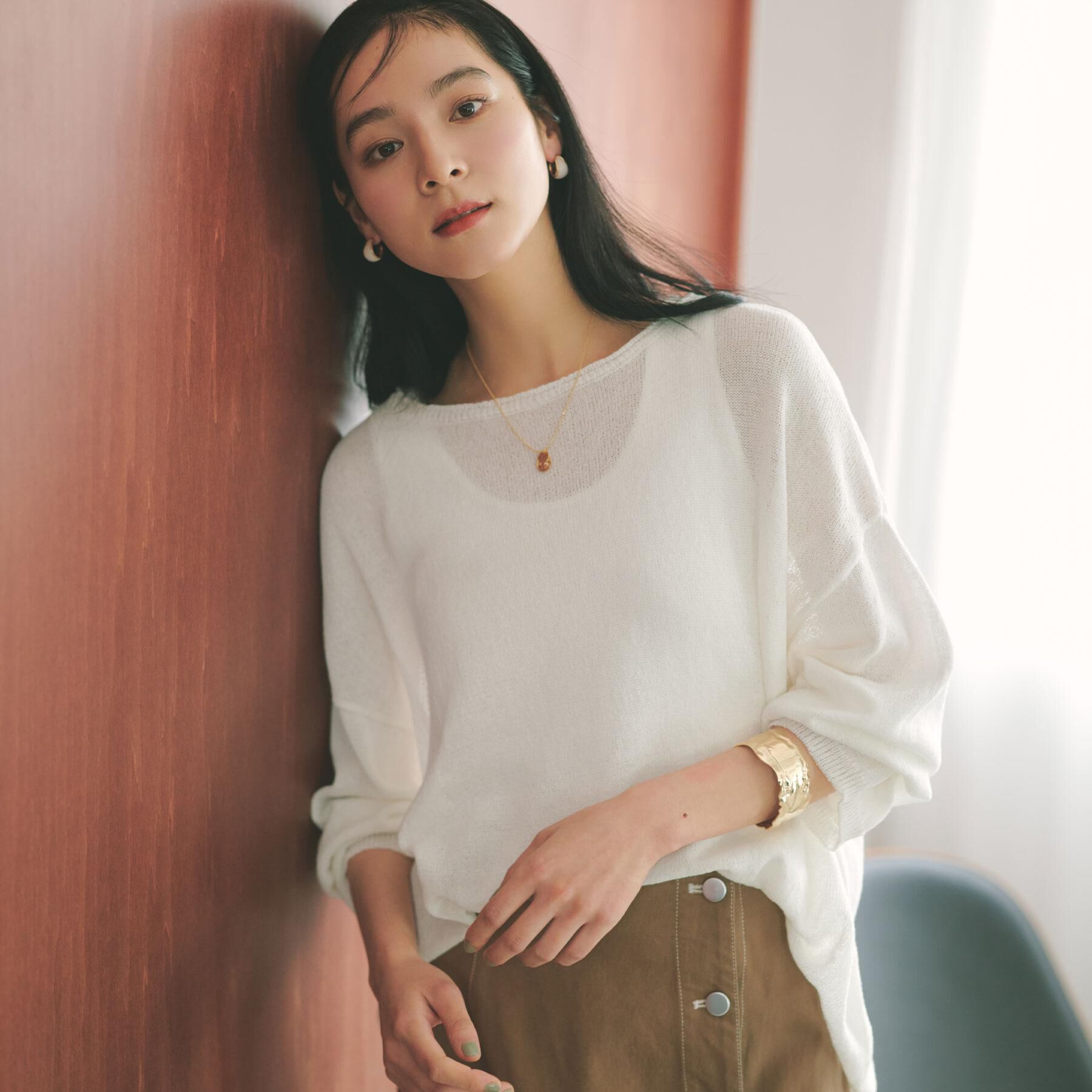 OPAQUE.CLIP「麻混リラクシーニット【洗濯機OK】」|ニット・セーター|オフホワイト(003