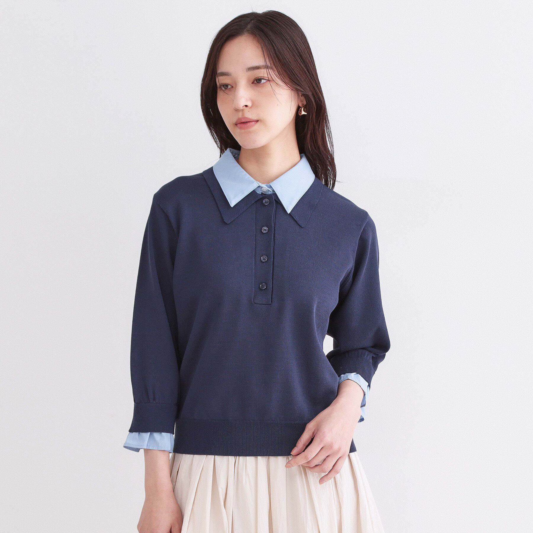 OPAQUE.CLIP「シャツレイヤード風ポロニット【洗濯機OK】」|ニット・セーター|