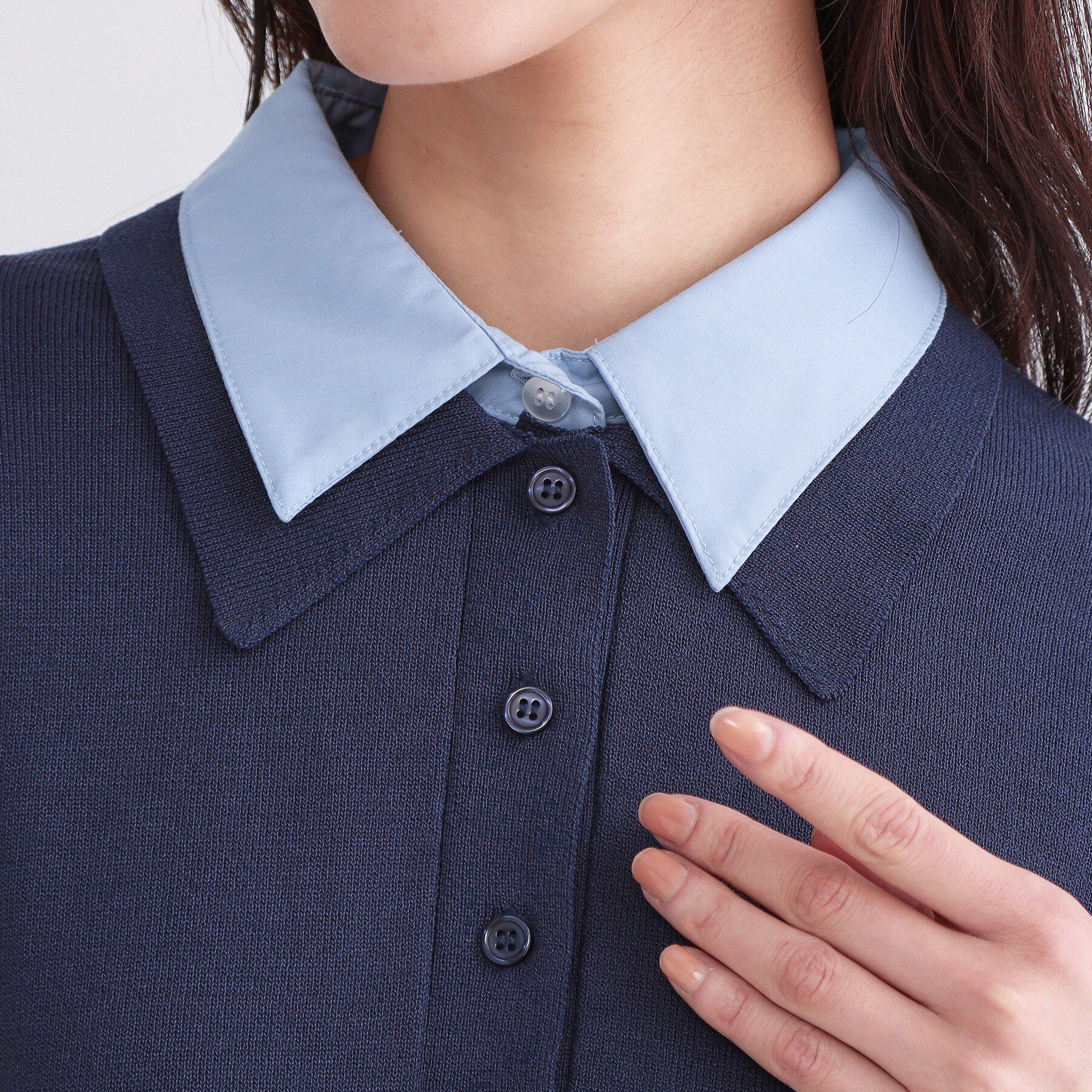 OPAQUE.CLIP「シャツレイヤード風ポロニット【洗濯機OK】」|ニット・セーター|