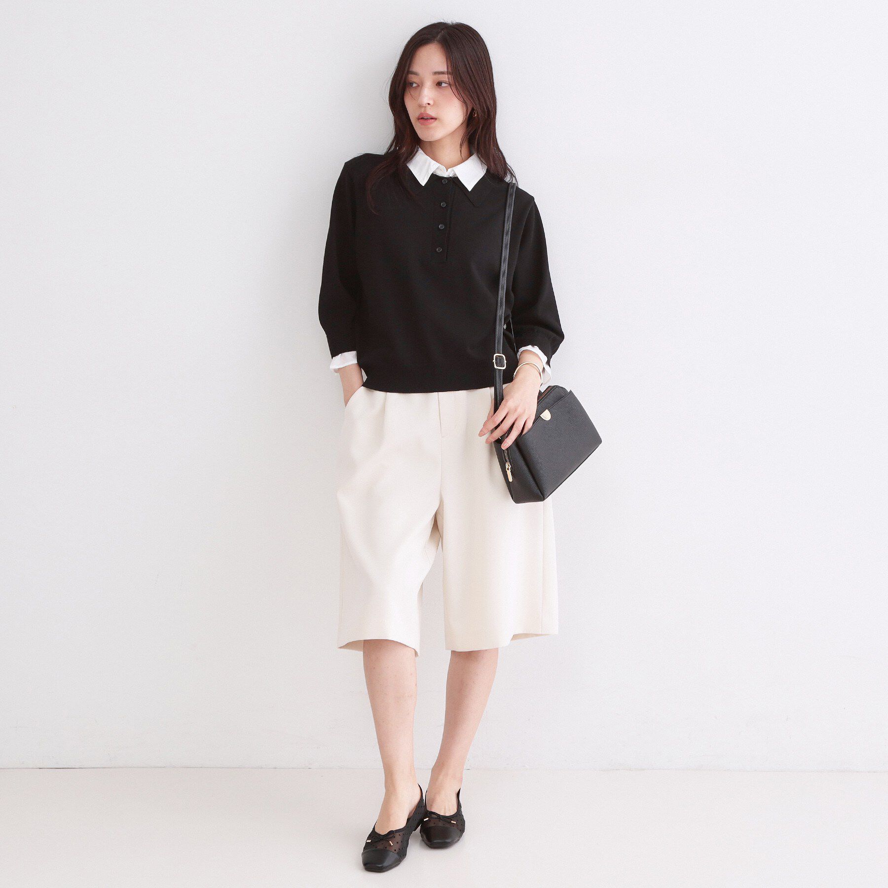 OPAQUE.CLIP「シャツレイヤード風ポロニット【洗濯機OK】」|ニット・セーター|