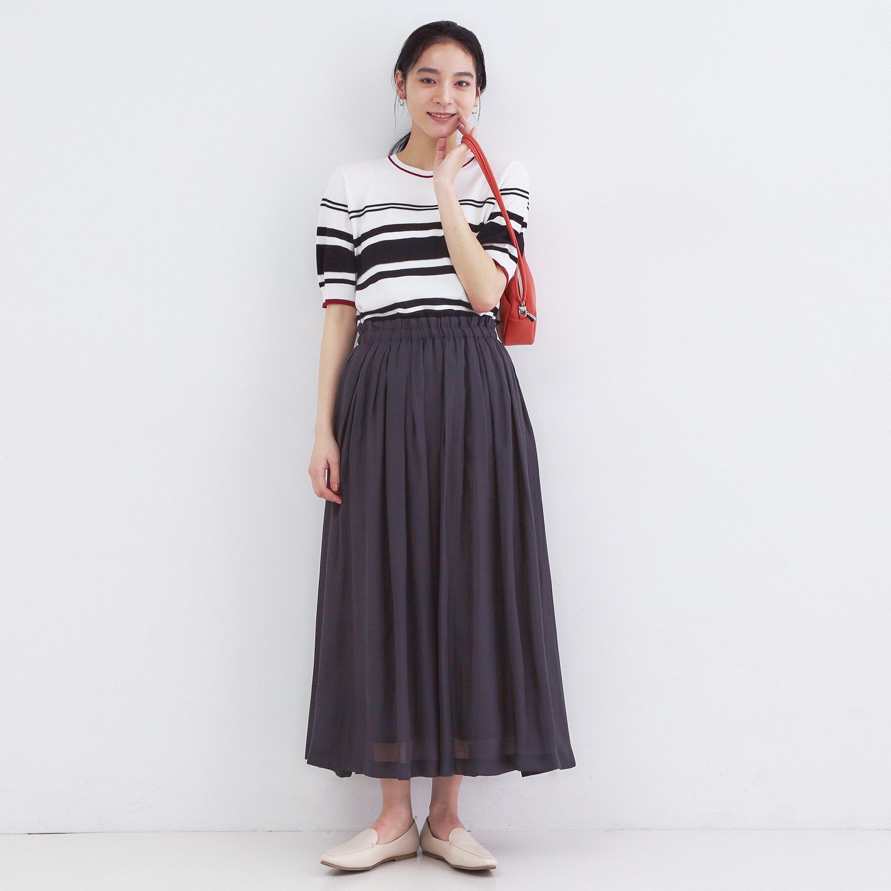 OPAQUE.CLIP「ランダムボーダーハーフスリーブニット【洗濯機OK】」|ニット・セーター|