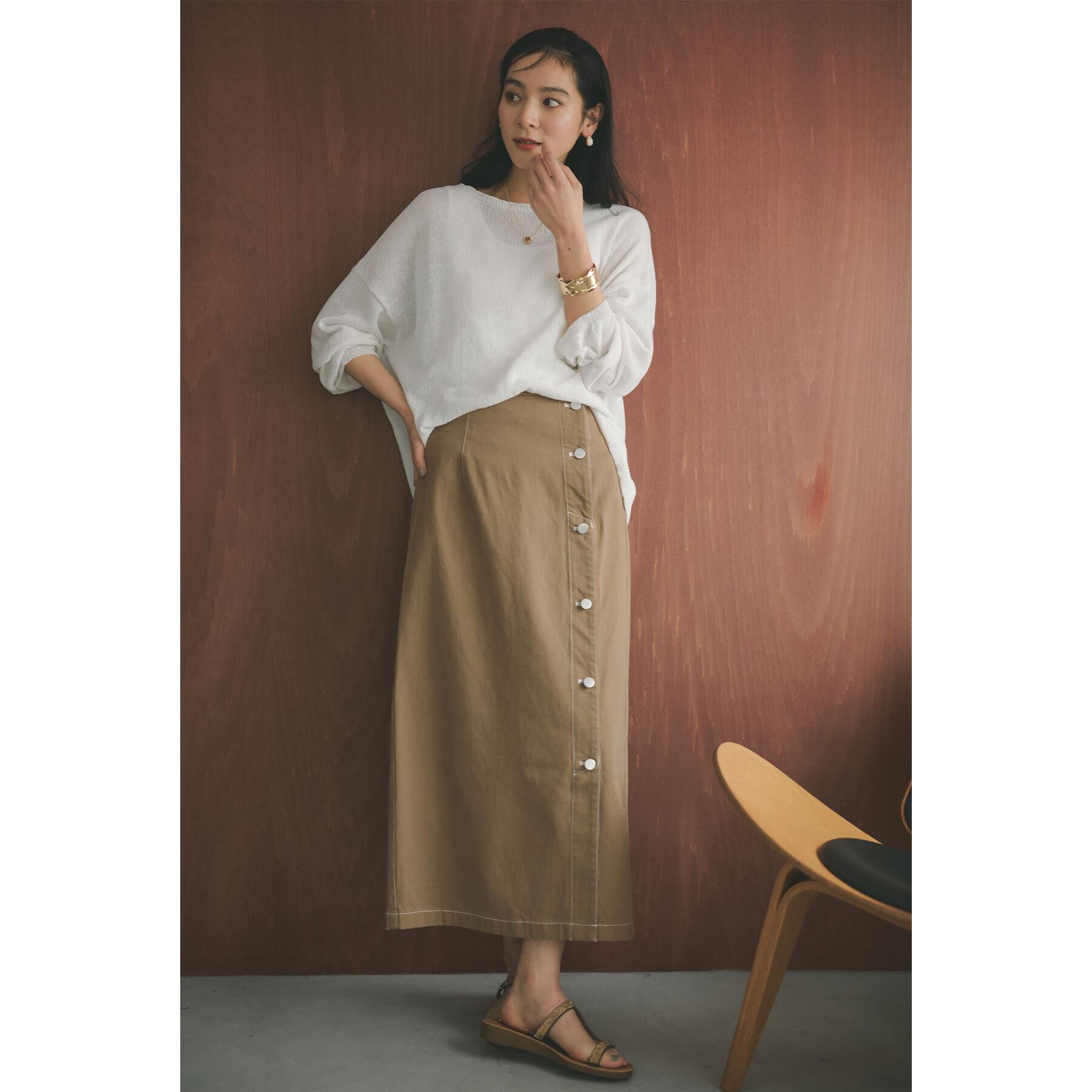 OPAQUE.CLIP「ボタンデザインナロースカート【洗濯機OK】」|スカート|