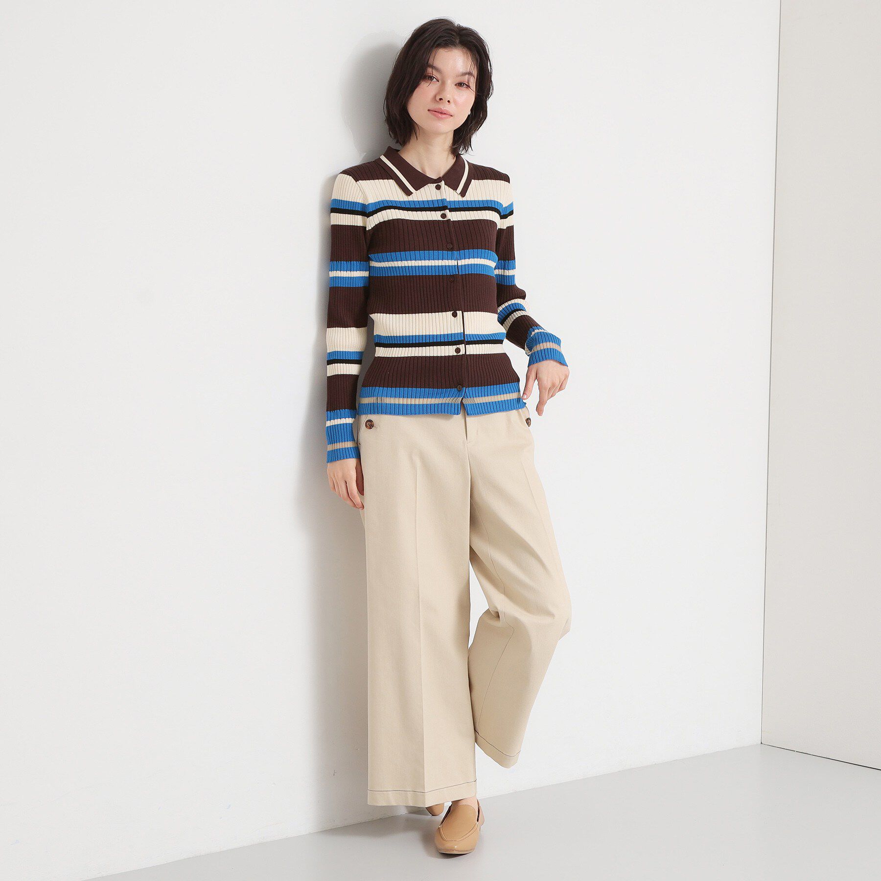 THE SHOP TK「衿付マルチボーダーニット」|ニット・セーター|